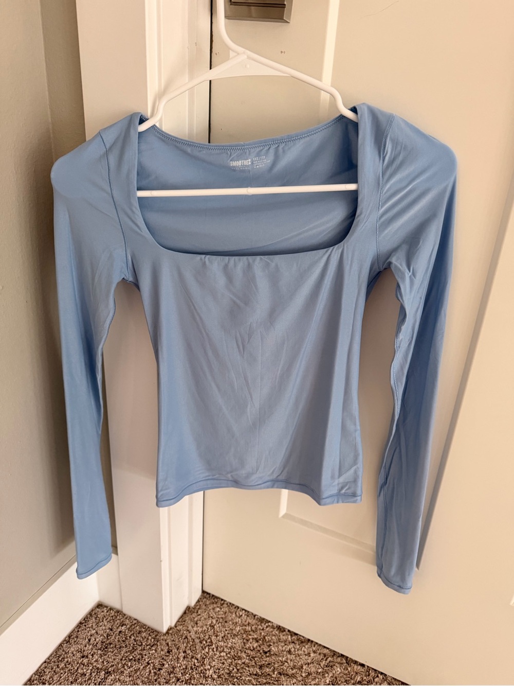aerie Light Blue Square Neck Long Sleeve Top